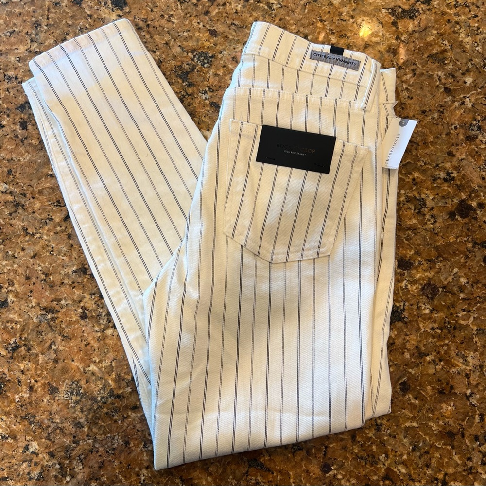 Citizens of humanity pinstripe rocket high rise crop jeans Anthropologie NWT 26